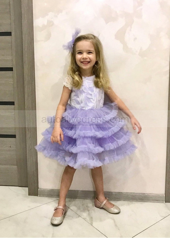 Lavender Beaded Tulle Tiered Flower Girl Dress